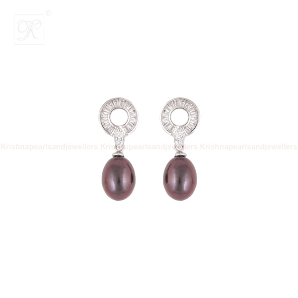 Elegant Black Pearl Drop Earrings with CZ | Krishna Pearls and Jewellers