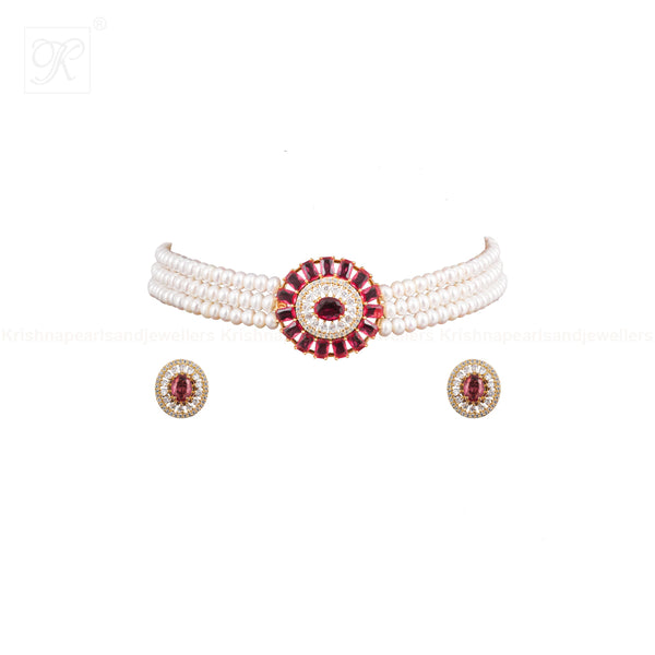 Crimson Royale Pearl Choker Set Freshwater | Krishna Pearls and Jewellers