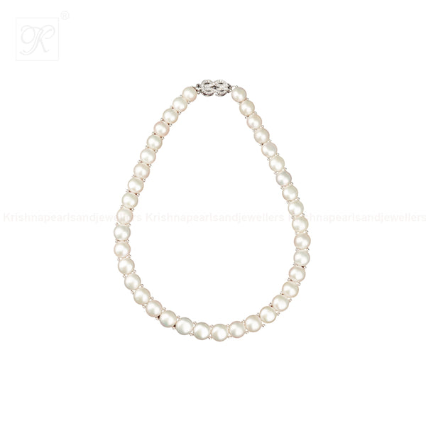Classic Grace: White Pearl Necklace with | Krishna Pearls and Jewellers