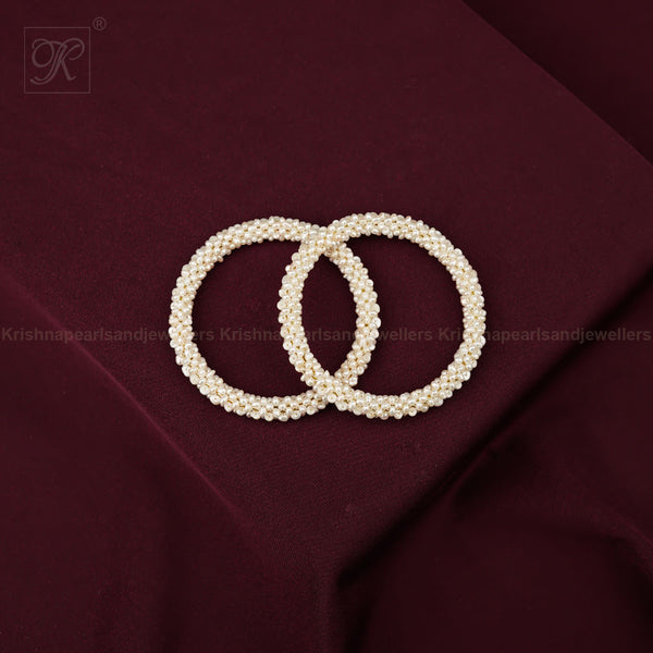 White Pearl Bangles with Gold-Tone Ends – | Krishna Pearls and Jewellers