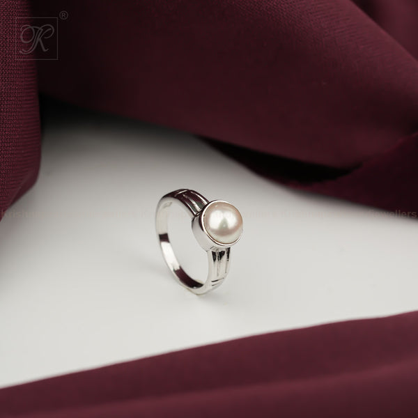 Regal Reflection: White Pearl and Silver Accent Ring | Krishna Pearls and Jewellers