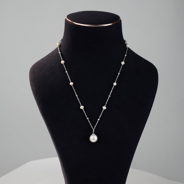 White Freshwater Pearl Pendant Necklace in Sterling Silver Polish| Elegant Pearl Drop Necklace