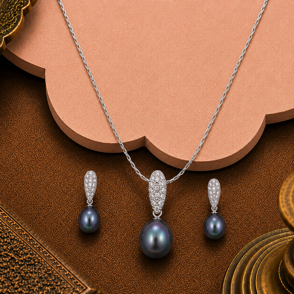 Midnight Leaf Pearl Set – Blue Teardrop | Krishna Pearls and Jewellers