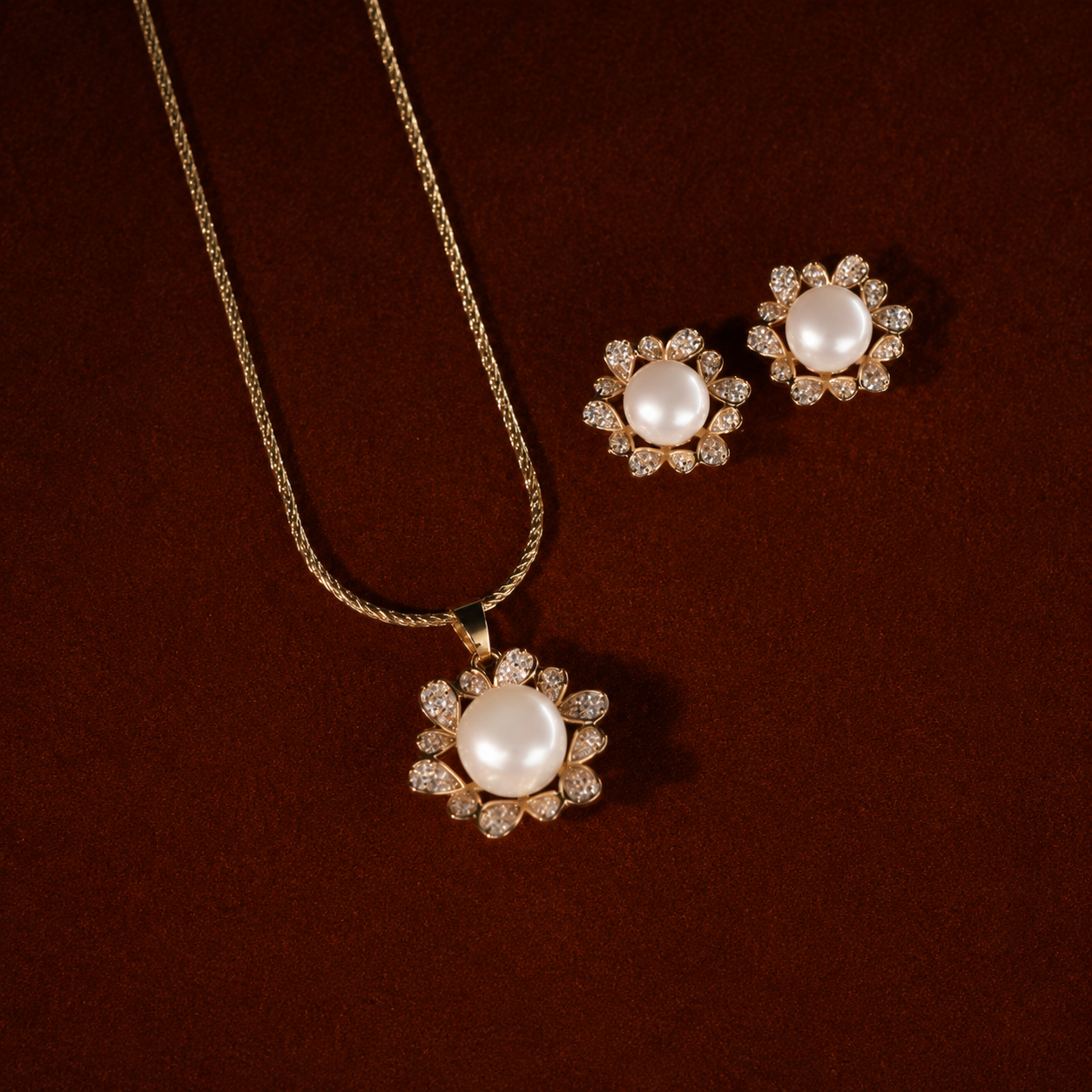 Pearl pendant sets with CZ – freshwater pearl tops with pendant – Krishna Pearls & Jewellers Hyderabad