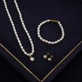 Classic Freshwater Pearl Necklace Set with Pearl Pendant, Matching Earrings & Pearl Bracelet | Timeless Elegant Jewellery Combo Offer