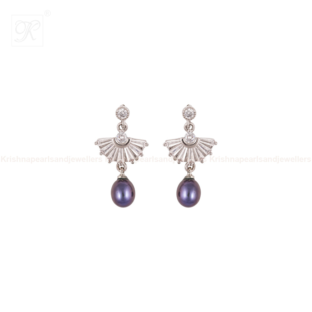Black Pearl Drop Earrings with CZ | Krishna Pearls and Jewellers
