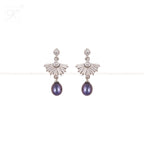 Black Pearl Drop Earrings with CZ | Krishna Pearls and Jewellers
