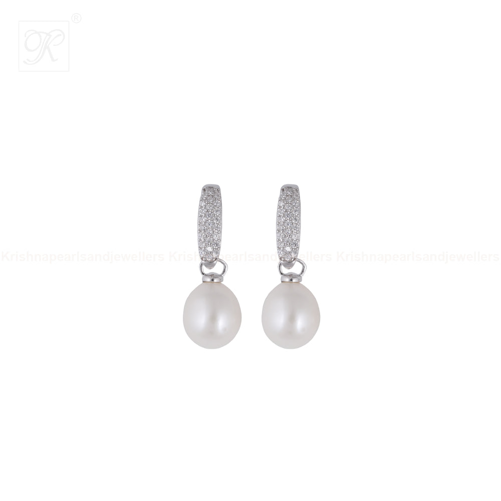 Lustrous Pearl Drop Earrings with CZ | Krishna Pearls and Jewellers