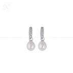 Lustrous Pearl Drop Earrings with CZ | Krishna Pearls and Jewellers