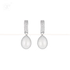 Silver CZ Pearl Drop Earrings Freshwater | Krishna Pearls and Jewellers