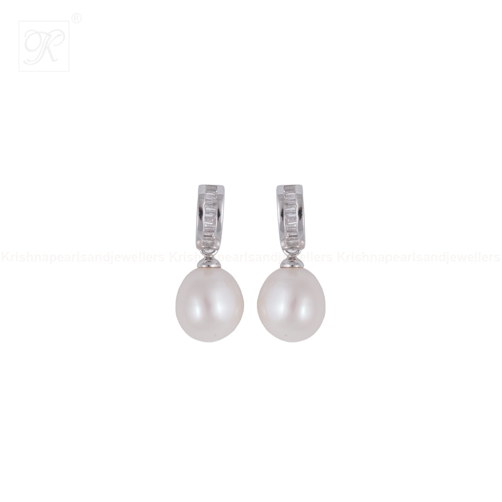Classic CZ Hoop Drop Pearl Earrings | Krishna Pearls and Jewellers
