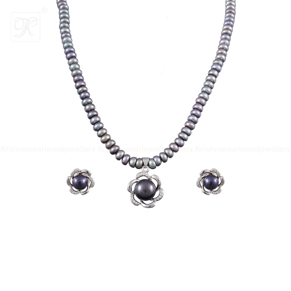Midnight Bloom Pearl Jewelry Set Freshwater | Krishna Pearls and Jewellers