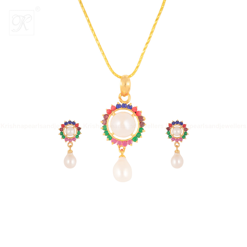 Radiant Petals White Pearl Pendant & | Krishna Pearls and Jewellers