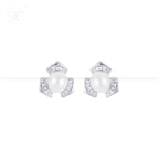 Silver Pearl Blossom Stud Earrings | Krishna Pearls and Jewellers