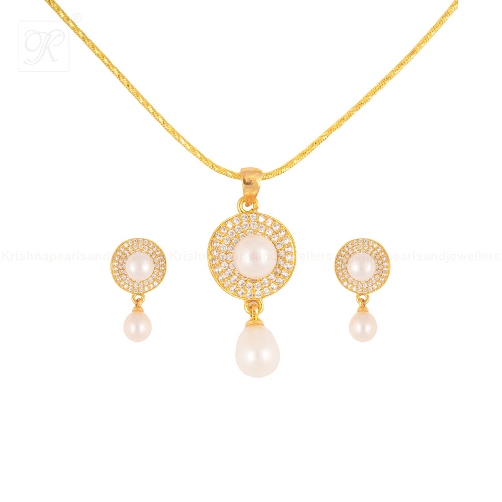Golden Elegance Drop Pearl Set Freshwater | Krishna Pearls and Jewellers