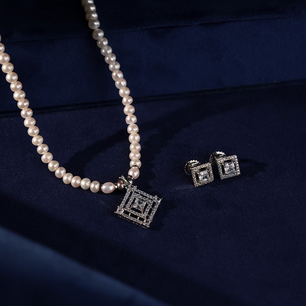 cubic zirconia Grace Pearl Necklace Set | Krishna Pearls and Jewellers