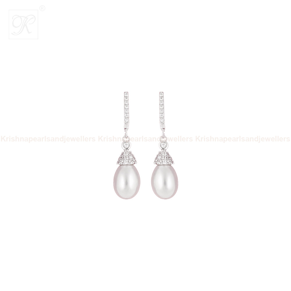 Elegant Silver Drop Earrings with CZ | Krishna Pearls and Jewellers