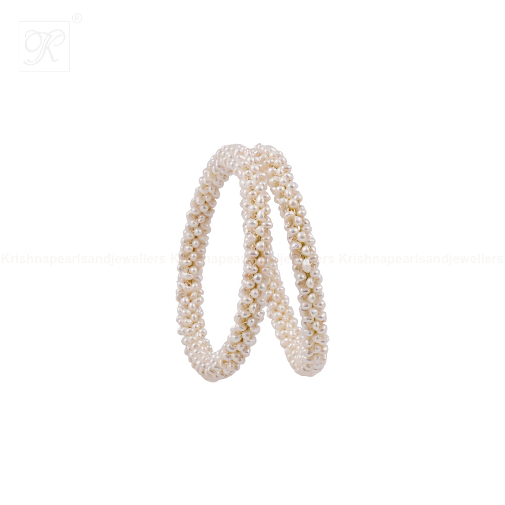 White Pearl Bangles with Gold-Tone Ends – | Krishna Pearls and Jewellers