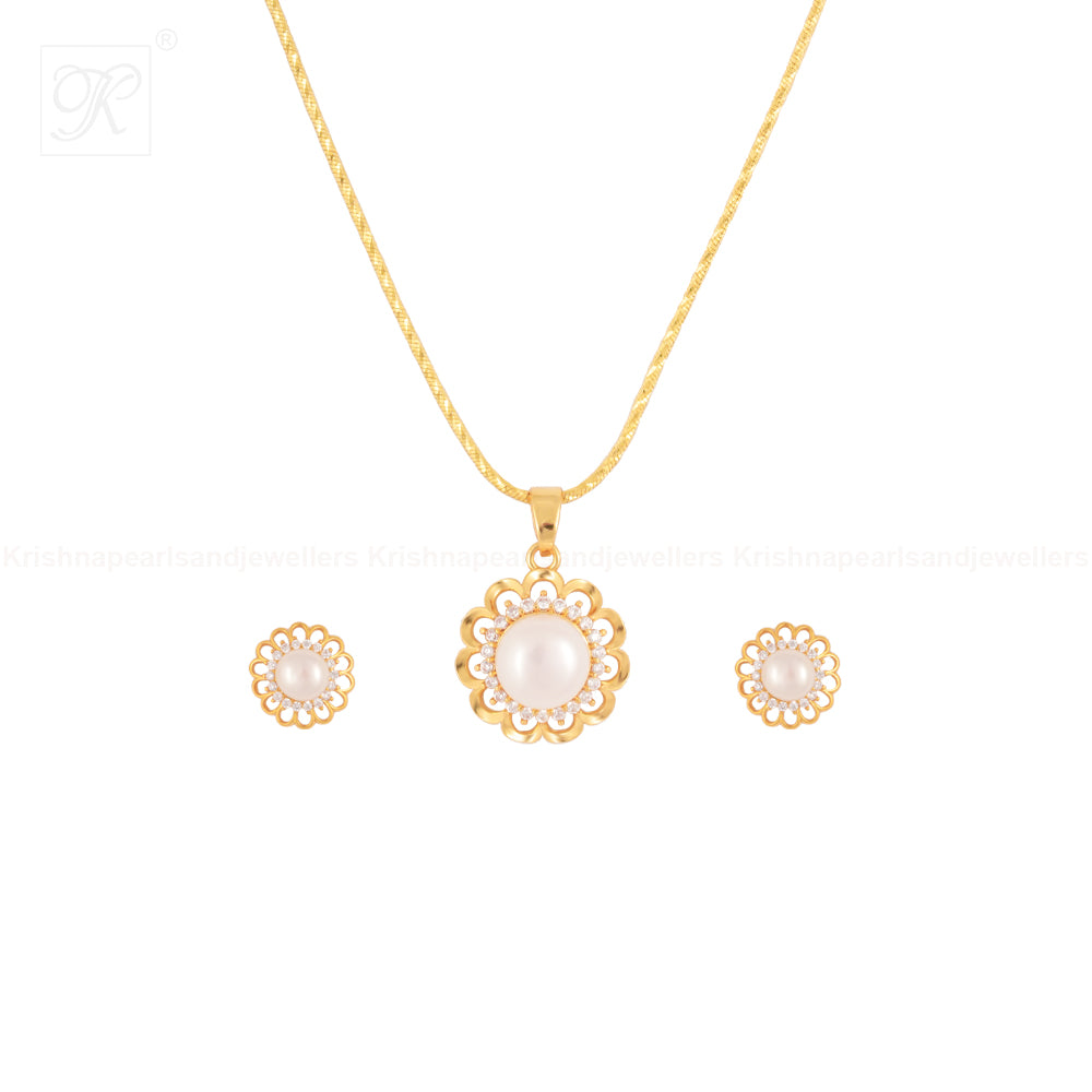 Golden Blossom Pearl Set Freshwater Pearl | Krishna Pearls and Jewellers