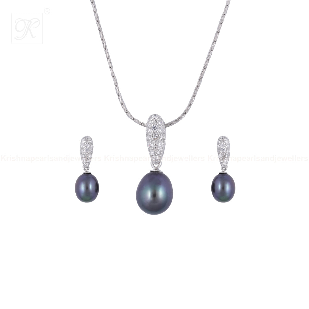 Midnight Leaf Pearl Set – Blue Teardrop | Krishna Pearls and Jewellers