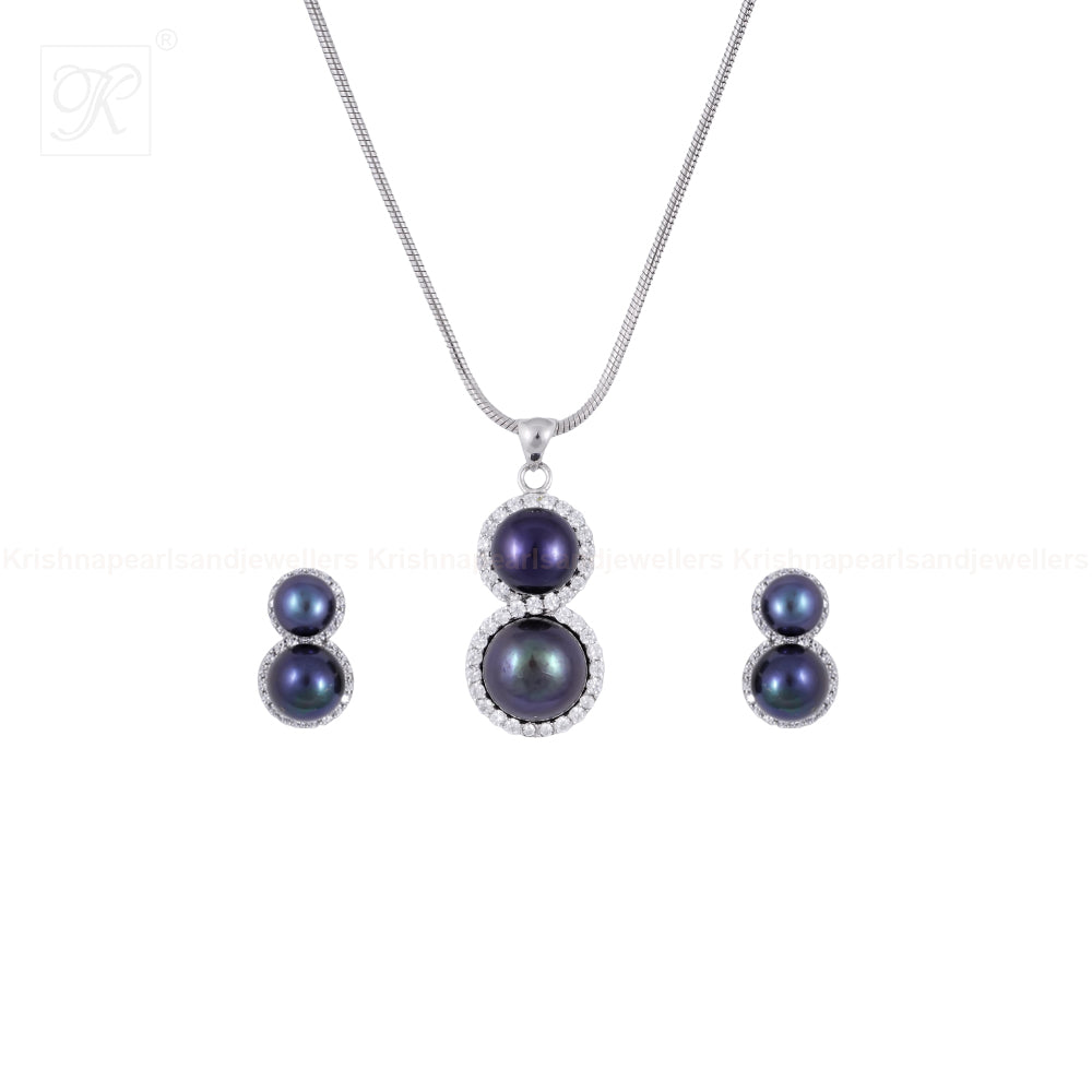 Midnight Cascade Blue Pearl Set – Dual Drop | Krishna Pearls and Jewellers