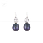 Sleek Silver Drop Earrings with Black | Krishna Pearls and Jewellers