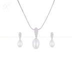 Ivory Drop Pearl Set – CZ Teardrop Elegance | Krishna Pearls and Jewellers