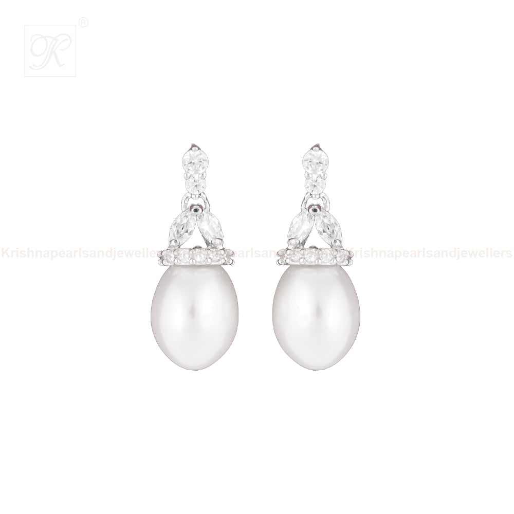 Elegant Drop Pearl & CZ Dangle Earrings | Krishna Pearls and Jewellers