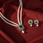 Emerald Like Green Square Pendant Pearl Jewelry for Women