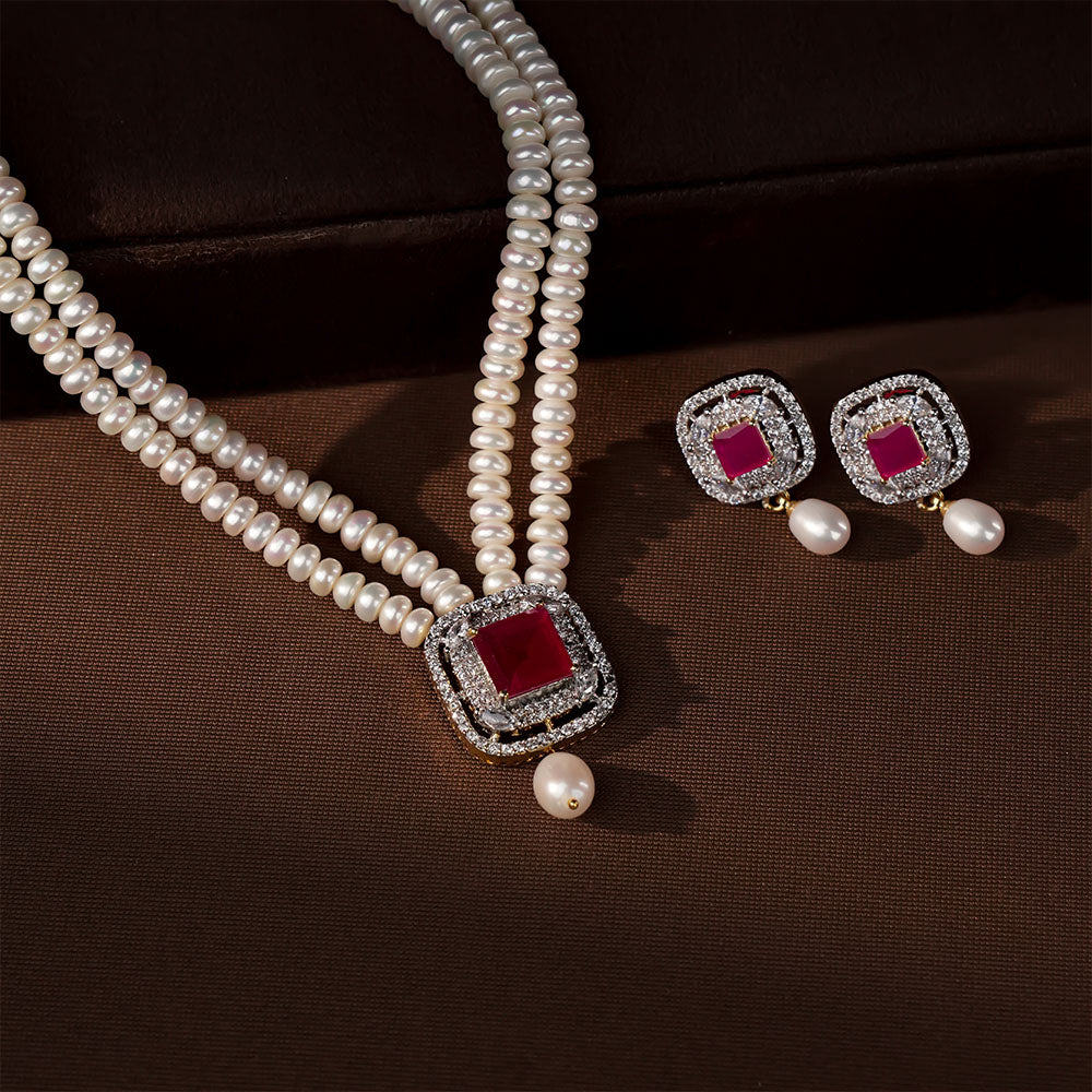 Double Strand Freshwater Pearl Necklace & Earrings Set