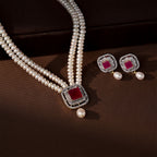 Double Strand Freshwater Pearl Necklace & Earrings Set