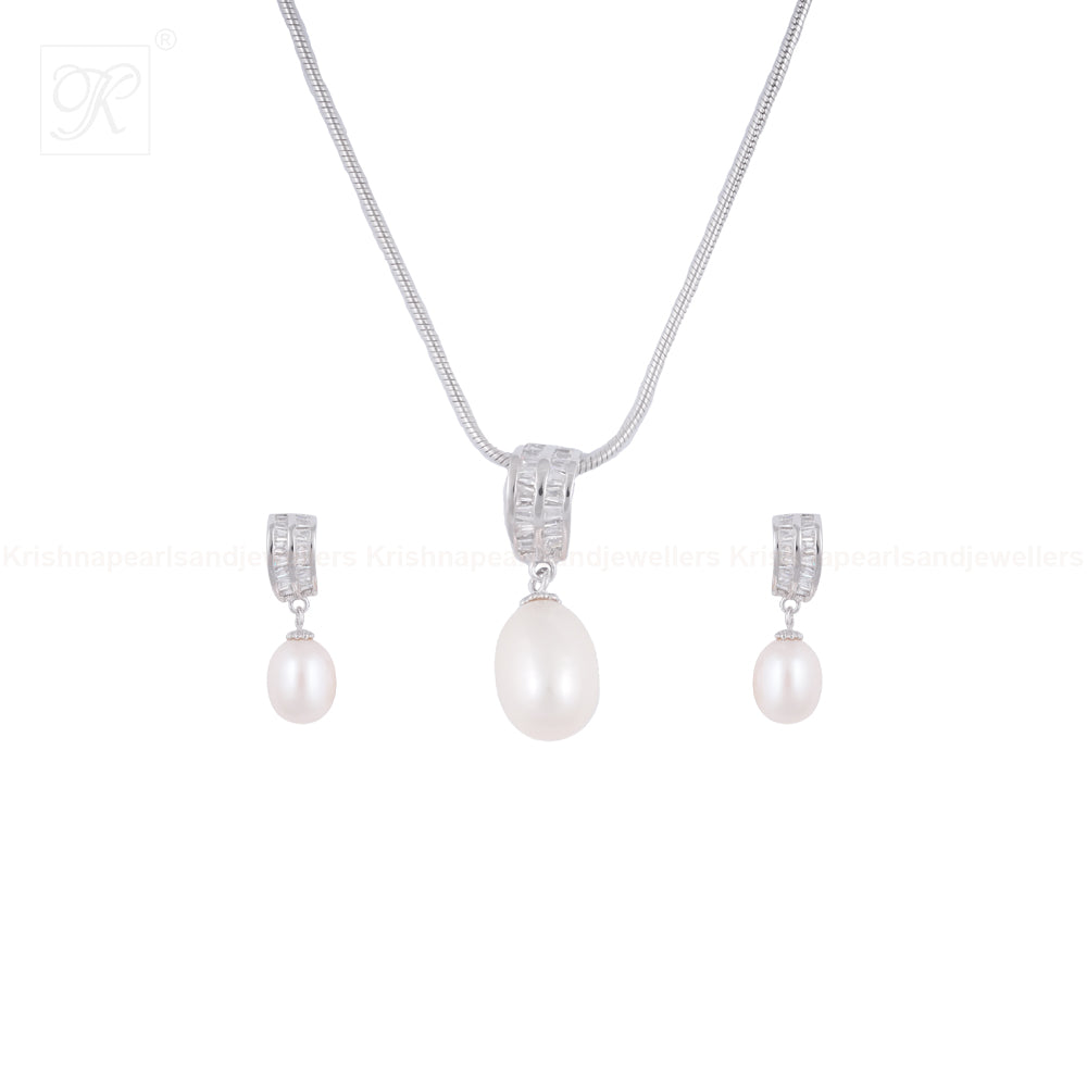 Radiant Drop Pearl Set – CZ Double-Band | Krishna Pearls and Jewellers