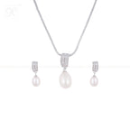 Radiant Drop Pearl Set – CZ Double-Band | Krishna Pearls and Jewellers