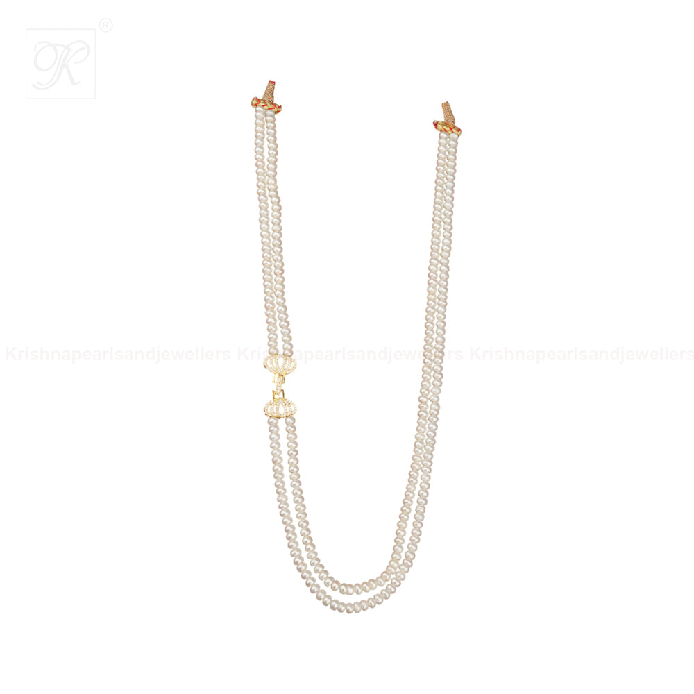 Two-Layer White Rice Pearlbrouch string | Krishna Pearls and Jewellers