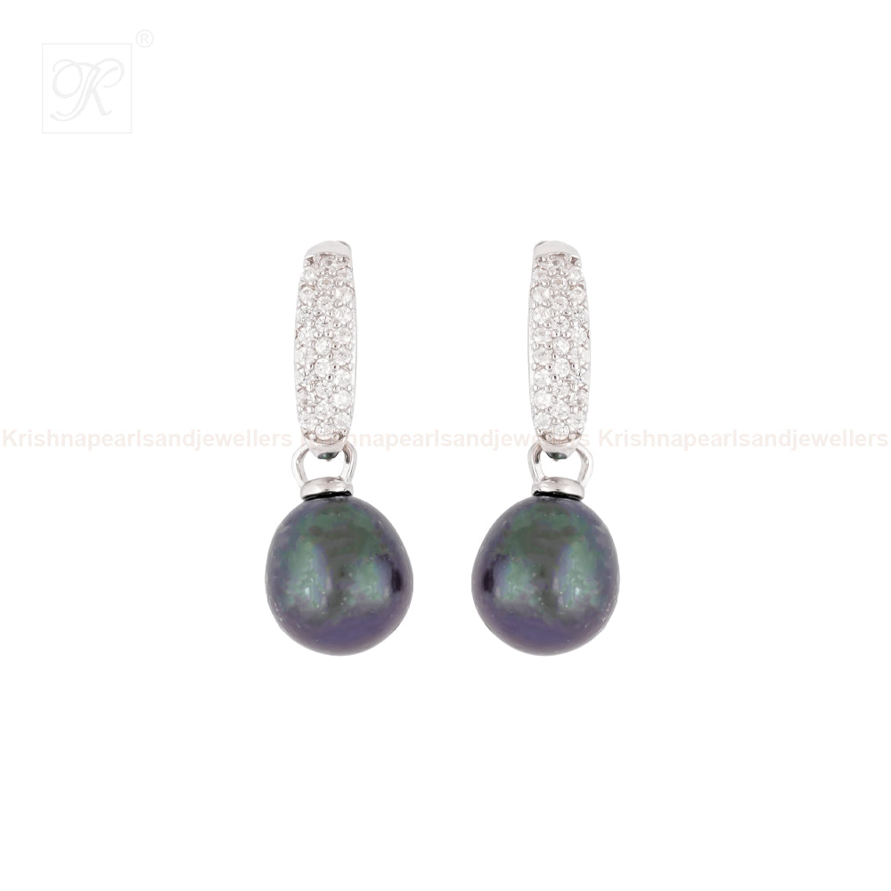 Silver Noir Glow Pearl Drop Earrings | Krishna Pearls and Jewellers
