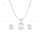 Crescent Charm Pearl Set – CZ-Kissed Creamy | Krishna Pearls and Jewellers