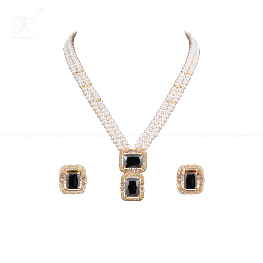 Regal Midnight Pearl and Stone Necklace Set | Krishna Pearls and Jewellers