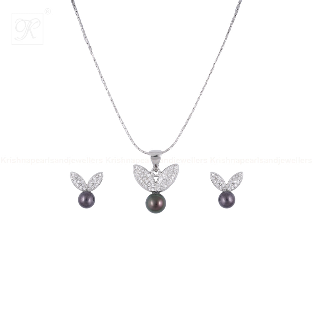 Black Pearl Wings Set Freshwater Pearl | Krishna Pearls and Jewellers