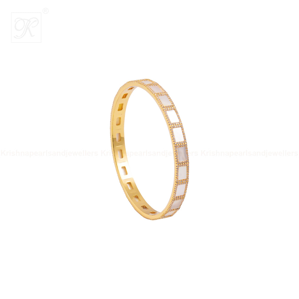 Gold-Tone Linked Oval Mirror bangle with | Krishna Pearls and Jewellers