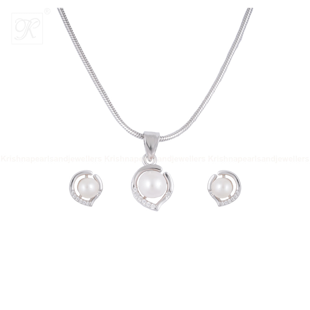 Lunar Grace ROUND Pearl Pendant & Earrings | Krishna Pearls and Jewellers
