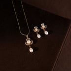 Floral Pearl Drop Pendant & Earrings Set