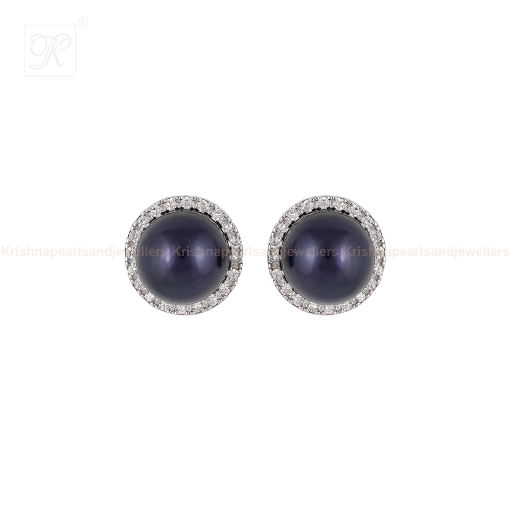 Floral-Inspired Blue CZ Stud Earrings in | Krishna Pearls and Jewellers