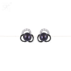 Black Pearl CZ Blossom Stud Earrings | Krishna Pearls and Jewellers