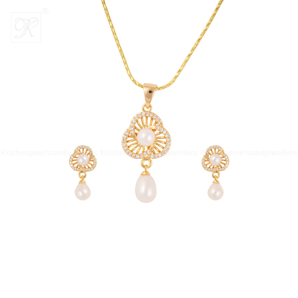 Royal Clover Pearl Drop Set Freshwater | Krishna Pearls and Jewellers