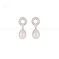 Silver CZ Circle Drop Earrings with Cream | Krishna Pearls and Jewellers