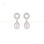 Silver CZ Circle Drop Earrings with Cream | Krishna Pearls and Jewellers