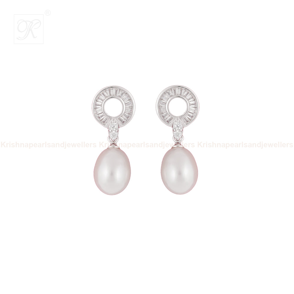 Silver CZ Circle Drop Earrings with Cream | Krishna Pearls and Jewellers
