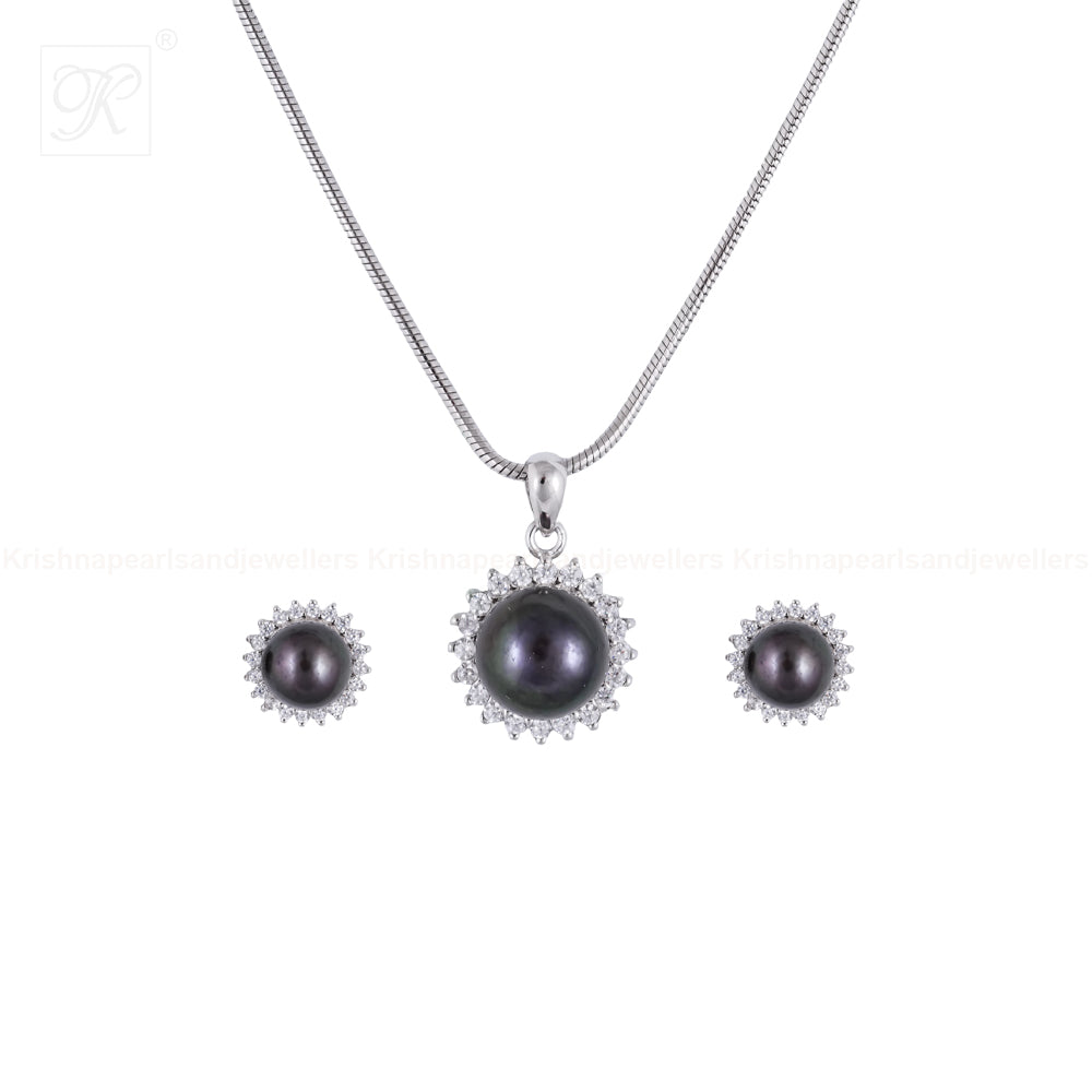 Mocha Glow Pearl Set –BROWN Pearls with CZ | Krishna Pearls and Jewellers