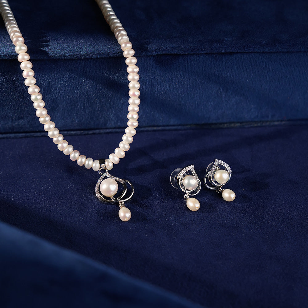 Freshwater Pearl Necklace & Earrings Set for Women