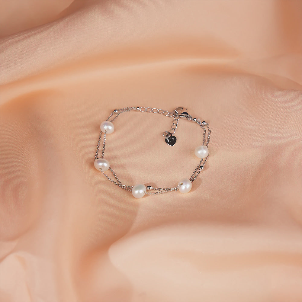 Elegant Sterling Silver Polish Pearl Bracelet
